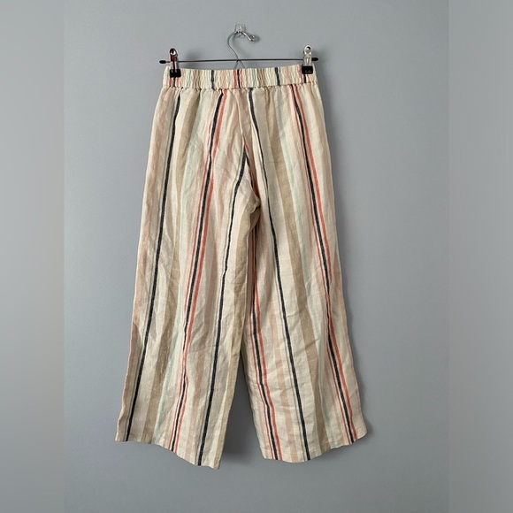 Jessica Simpson Stiped Linen Blend Pants Size XS Wide Leg Cropped Festival Boho - Picture 2 of 8